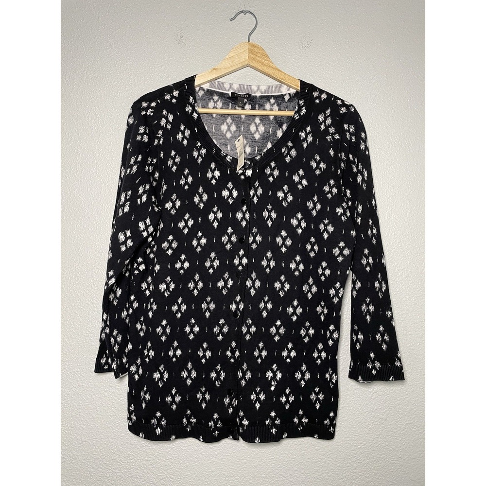 Talbots Women's Black and White Knit‎ Sweater Cardigan Size L -  NWT